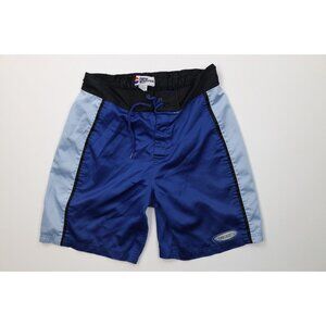 Vintage 90s Pepsi Co Mens Medium Spell Out Reflective Surf Board Shorts Blue